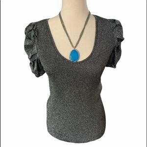 International concepts black metallic dressy top